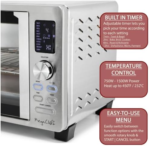 25 Quart Digital Electric French Door Countertop Convection Oven with Rotisserie &amp Multi-Function Settings