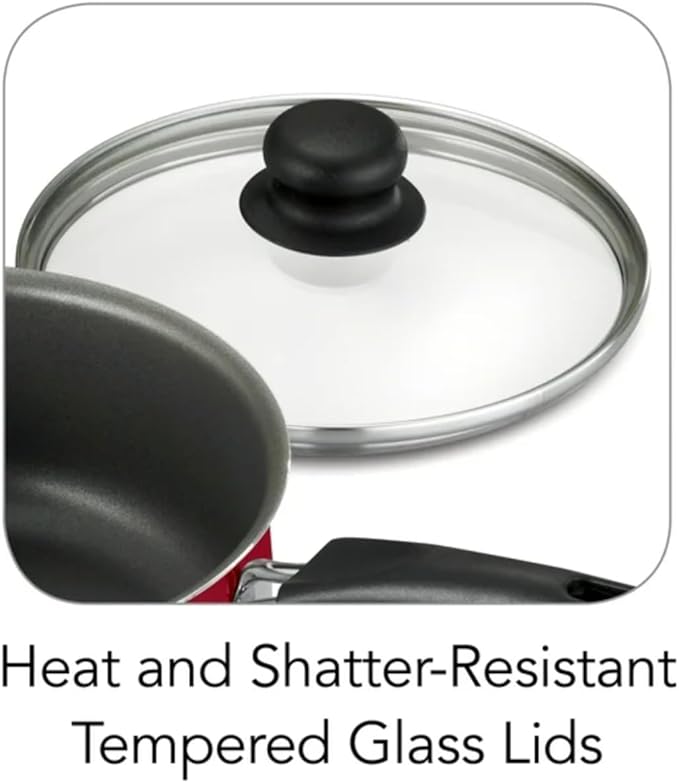 9-Piece Nonstick Cookware Set Red with Glass Lids Includes 7 Saute Pan 9 Deep Saute Pan 1 Qt and 2 Qt Sauce Pans 4 Qt Dutch Oven