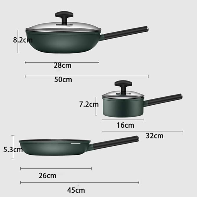 Aluminium Non-Stick Cookware - 3 Piece Saucepan Setwith Glass Cover Keep Cool HandleCan Be Used for A Variety of Gas Including Induction Cooker Easy to Clean