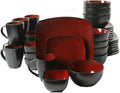 40 Piece Square Two-Tone Stoneware Dinnerware Set For 4 | Reactive Glaze FinishDishwasher &amp Microwave Safe Expertly Crafted | Perfect for Kitchen Dining Durable Red/Black Shade Modern Appearance