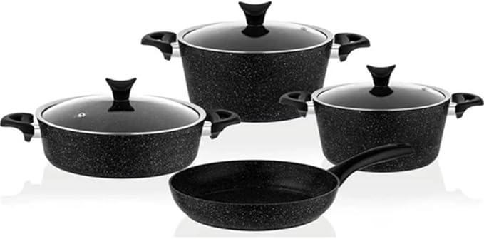7 Piece Granite Cookware Set Black Pan Kitchen Supplies Handy Non-Stick Frying Pan Cookware
