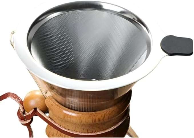 Pour Over Coffee Maker Wood and Glass 600ml with Stainless Steel Filter 5 x 9 inches
