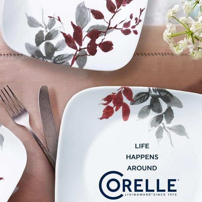 Corelle Kyoto Leaves 16pc Service for 4 Dinnerware Set 8 plates bowls Chip &amp Break Resistant Dinner and Corelleware White