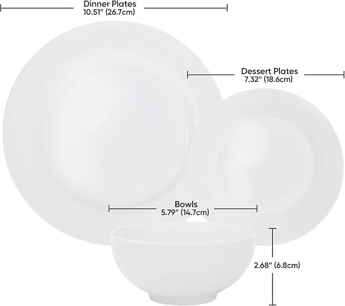 Smartxchoices 18-Piece White Dinnerware Set Service for 6 Plates Dishes Bowls Sets Dishwasher and Microwave Safe