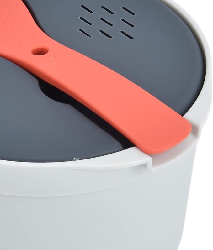 2L Microwave Rice Cooker Kitchen Cookware Food Grade PP Material with Rice Scoop Lid Strainer Steaming Pot for All Microwaves (Orange)