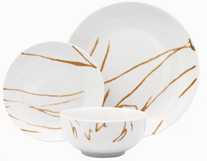 Godinger Dinnerware Set Dinner Plates Salads &amp Apeptizer Plates Soup Bowls Porcelain Dinnerware Set Boulon Gold Set of 4