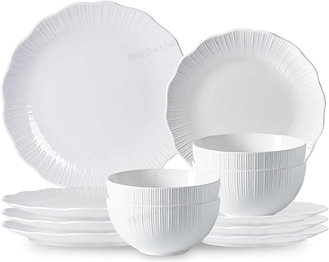 Porcelain Dinnerware Sets for 4 12 Piece Plates and Bowls Set Scratch-Resistant Microwave &amp Dishwasher Safe Dishes Kitchen and Dining Dishware