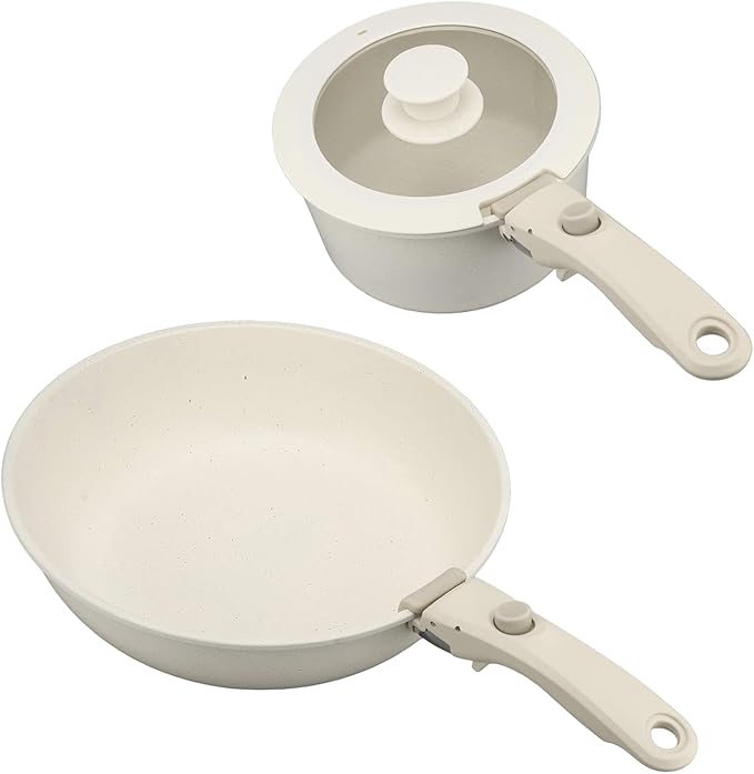 Topyond 5Pcs Pots and Pans Set Non Stick Cookware Sets Nonstick with Detachable HandleStone Ceramic Stackable Induction Cookware RV Kitchen Cooking Tools Removable Handle for Gas Stoves