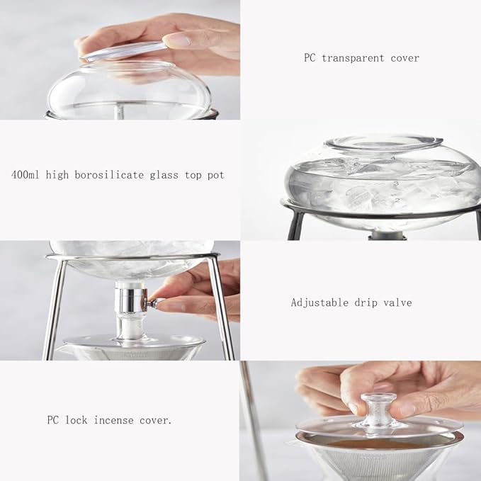 Iced Coffee Cold Brew Drip Coffee Maker for Home Office Iced Coffee Maker with Adjustable Water Flow Fits Most Coffee Pots