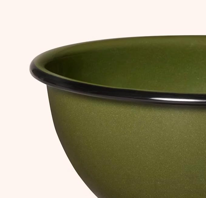 4 Piece Enamel Dinnerware Set Dark Green with Black Rim Includes Plate Bowl and Mug