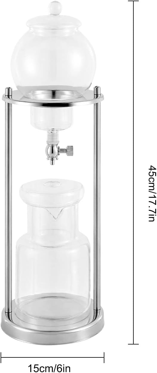 Stainless Steel Cold Brew Coffee Maker 600ml Iced Coffee Drip Tower Borosilicate Glass Perfect for Home Cafes &amp Offices - Silver Cold Brew System