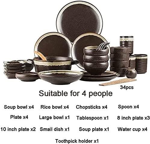 Dinnerware Set Luxury Family Dinner Service Set 34-Piece Dinnerware Sets Creative Green Porcelain Tableware Set with Plates Bowls and Cups Ceramic Dinner SetGreen