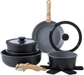 Pots and Pans Set Healthy Safe Ceramic Nonstick Kitchen Cookware with Soft Touch Removable Handle CookwareCream DiamondOne-Black Grey-One