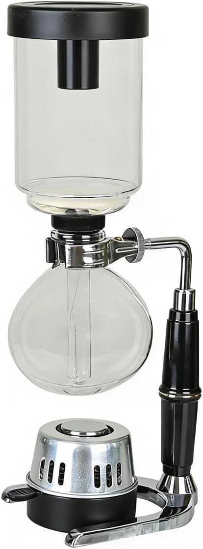 Borosilicate Glass Siphon Coffee Maker - Japanese Style Vacuum Syphon Brewer with Alcohol Burner &amp Adjustable Buffer Clamp High-Temp Resilient Tabletop Coffee Pot for Aficionados 5-Cup (600ml)