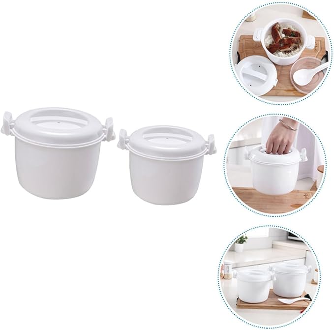 2-Piece Microwave Rice Cooker Set Plastic Portable Food Container Multi-Functional Steamer for Vegetables and Rice for Meal Prep and Lunch