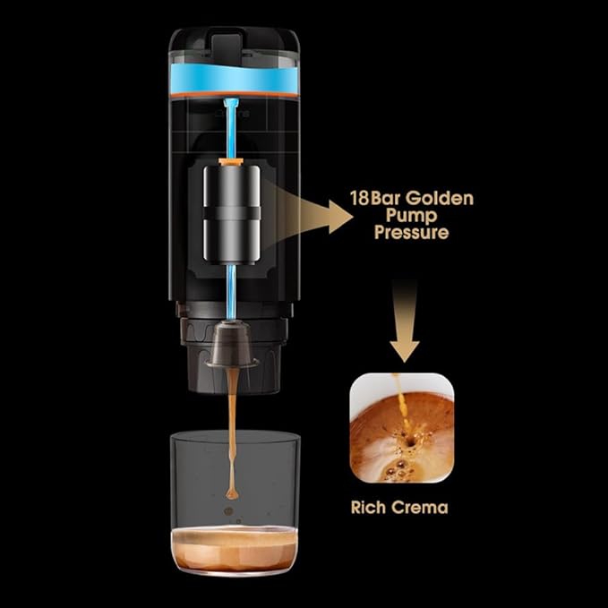 HURRISE Portable Electric Coffee Maker Travel Portable Espresso Machine 12V Car Coffee Maker Camp Coffee Maker for NS Capsules Hiking Office (White)