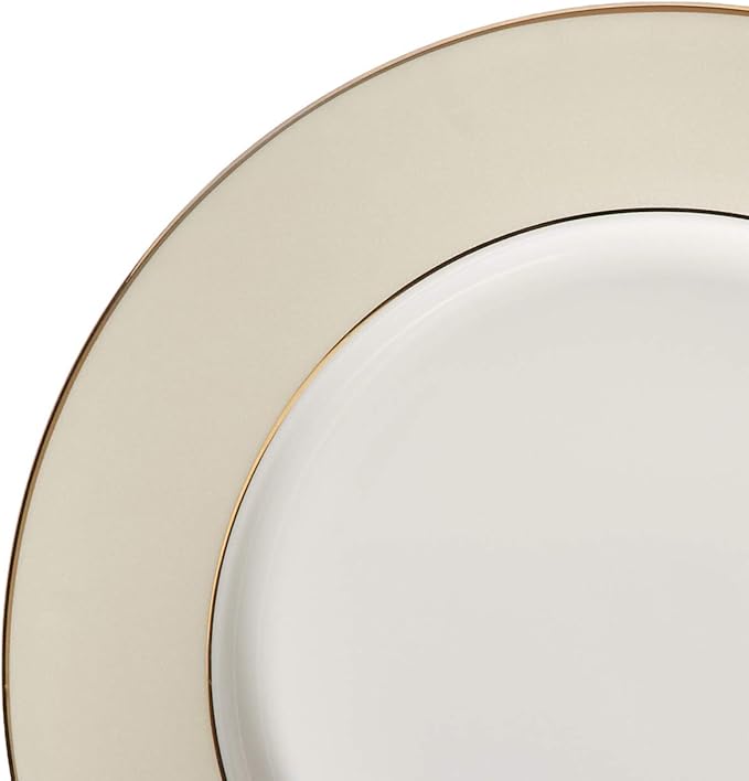 Lorren Home Trends La Luna Bone China 57-Piece Beige Border with 24K Gold Trim Dinnerware Set Service for 8