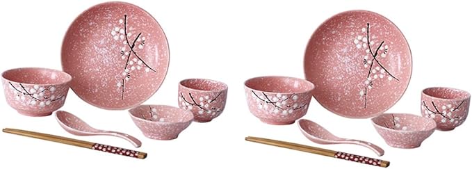 Floral Dinnerware Set Porcelain Dinnerware Set Pink Cutlery Japanese Plates Elegant Kit