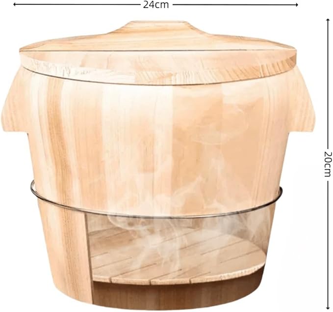 1 Set of Wooden Rice Barrel Rice Steaming Barrel Rice Mixing Barrel with Lid Suitable for Home Kitchen Restaurant(24 * 20cm)