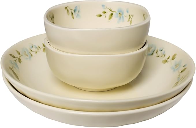 GDCZ Dishes and Plates 4-Piece Dinnerware Set Round Plates and Bowls Set Microwave &amp Dishwasher Safe Easy to Clean