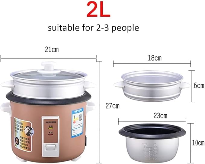 Rice Cooker Household Mini Rice Cooker with Steamer and Warmth Function for 1-3 People (2L400W) ()