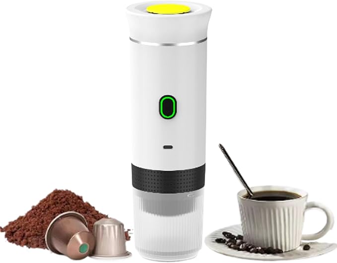 Portable Electric Espresso Coffee MakerSelf-Heating Car Espresso Maker3-in-1 Espresso Makerfor Camping RV Travel Office (white)