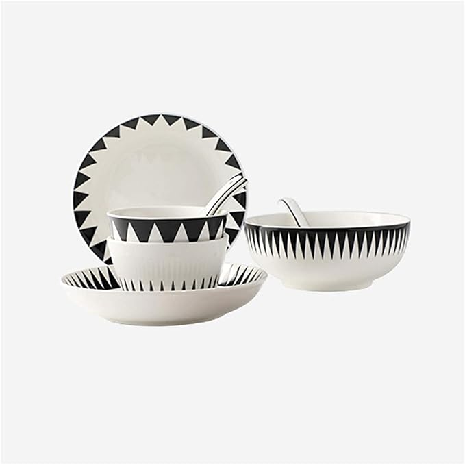 Elegant Dinnerware Set Dinner Plates Bowls Set Plate Ceramic Tableware and Serving Tableware 10-Piece Kitchen Plate Set Geometric Pattern Plate SetA