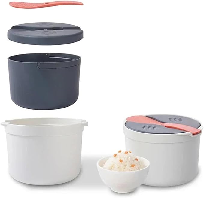 Microwave Oven Rice Cooker Portable Food Container Multifunction Steamer Bento Lunch Box Steaming Utensils(Orange)