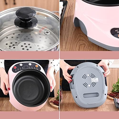 Multicooker Smart Electric Hot Pot Multi-Function Cooking Frying Pan Household Non-Stick Dormitory Rice Cooker Porridge Steamer (Color : Pinkdoublelayer Size : 24cmindiameter)