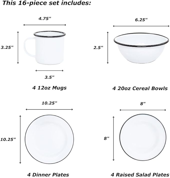 Enamelware Starter Set 16 piece Vintage White/Blue