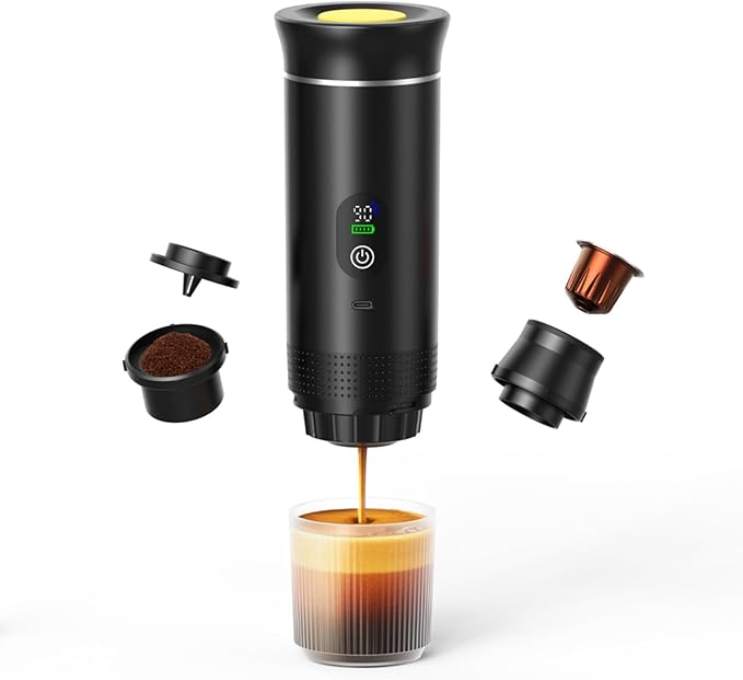 Portable Capsule Electric Coffee Machine 20Bar Espresso Small Coffee Maker for Home Use with Capsules and Powder for Camping/Office/Travel Fast Heating (gray)
