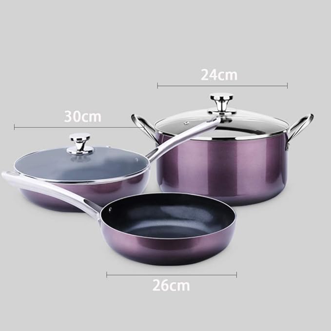 Non-Stick Cookware Set with 3 PiecesTempered Glass Cover Comfortable HandleSuitable for A Variety of Gas Including Induction Cooker Frying Pan