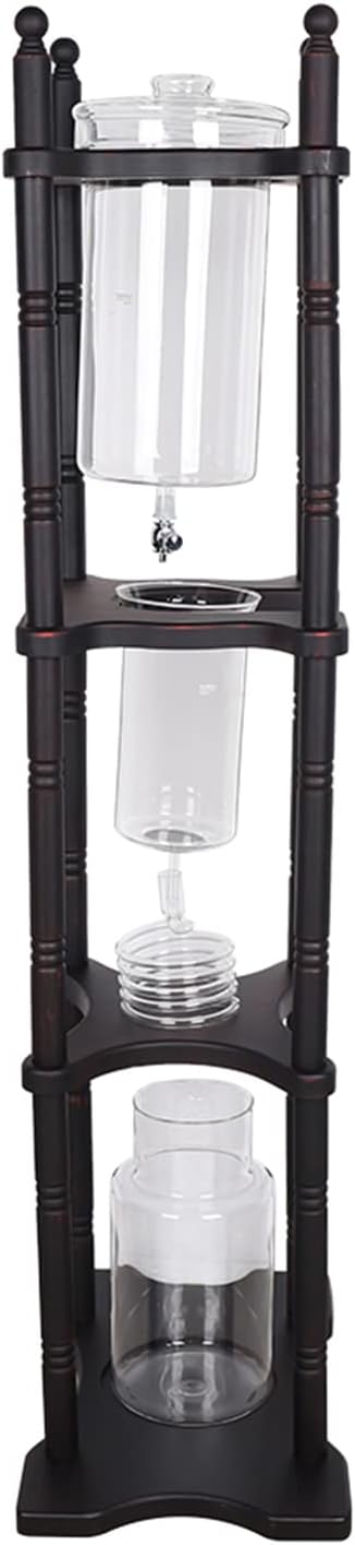 2500ml Ice Drip Coffee Maker Pine Wood Handmade Glass Cold Brew Maker Household Ice Drip Coffee Tower Pot Cold Brew Drip Coffee Pot for Commercial Office Home Use