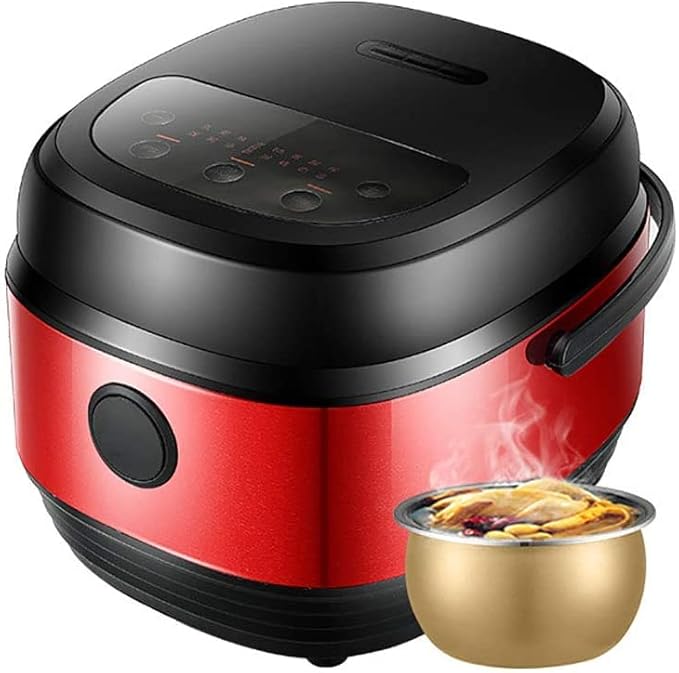 Smart Rice Cooker Mini Multi-Function Household 5L Kitchen Utensils Non-Stick Aluminum Easy to Clean LinerLED Display (Rose Red 4L) (Red 5L)