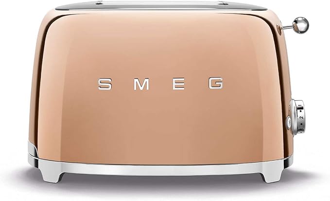 Smeg TSF01RGUS 50's Retro Style Toaster Bundle with Bamboo Tongs - (Rose Gold) 2 Slice