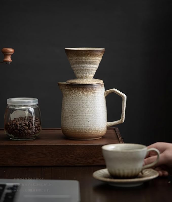 Pour Over Coffee MakerCeramic Coffee Maker With 100 pcs Paper Filter16oz/480ml Pour Over Coffee Dripper (Retro gold)