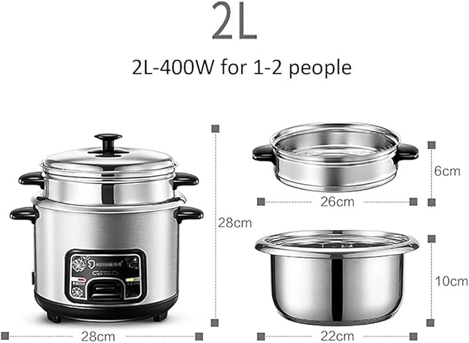 Rice Cooker-Steamer 201 Stainless Steel Rice Cooker with Spatula and Measuring Cup for 1-7 People (4L)