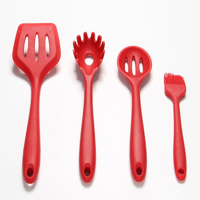 10pcs Non-stick Silicone Cookware Set Kitchenware Suit Egg Scraper Spoon Spatula Brush Red