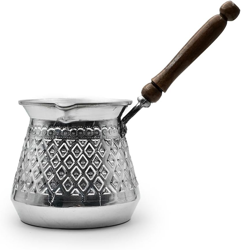 Aluminum Coffee Pot with Embossed Design Single Piece Traditional Turkish Coffee Maker Lightweight Aluminum Pot for Home Kitchen Gray One Size - Gray One Size