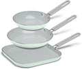 3-Piece Green Ceramic Cookware Set Non-Stick Ceramic Cookware Set with Frying Pans Healthy &amp Safe Green Pans Non-Stick Cookware
