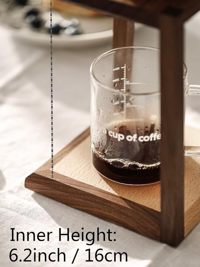 🪵 Minimalist Wooden Pour Over Coffee Dripper Stand – Walnut &amp Beech Wood – Handcrafted Manual Coffee Maker for Daily Brewing Rituals
