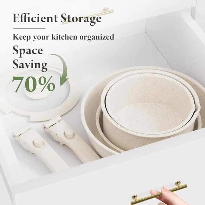17-Piece Nonstick Ceramic Cookware Set with Removable Handles Silicone Tools Pot Protectors Induction-Compatible