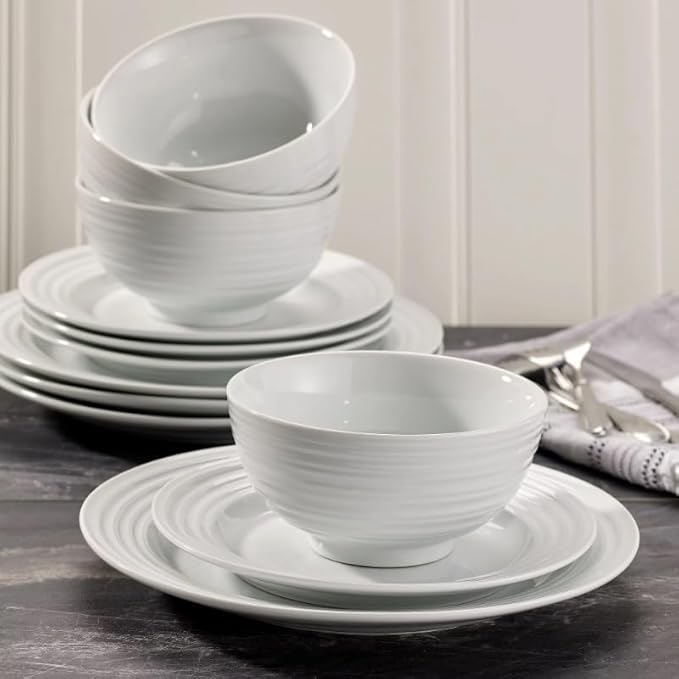 12-Piece Dinnerware Set Ceramica Table Decoration Home Bowl and Dish Set Round Tableware