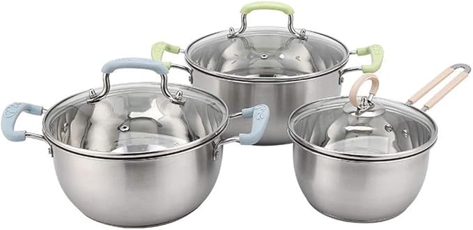 Cookware Cookware Set Kitchen Stainless Steel Soup Pot Saucepan Induction Safe Thickened Saucepan with Glass Lid 3 PCS/Set
