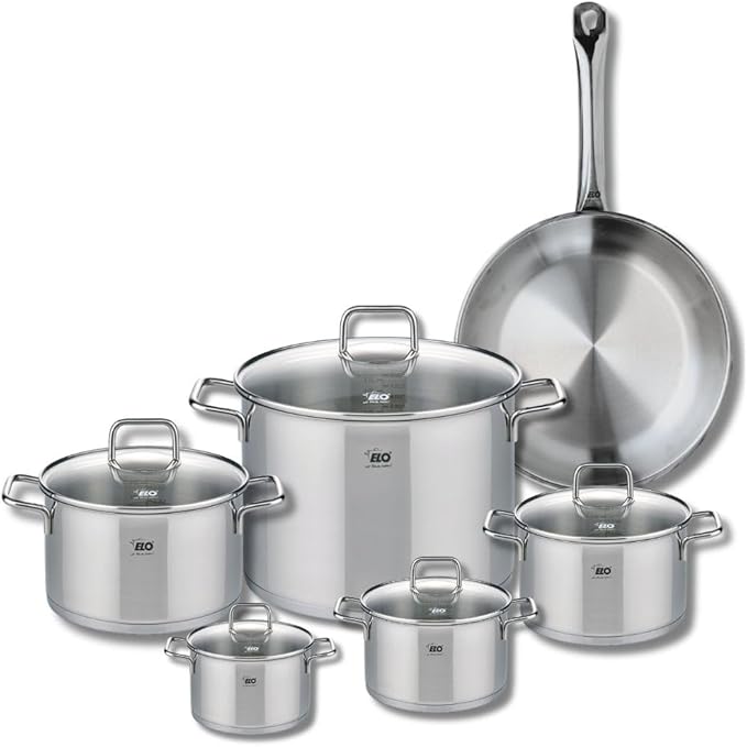 ELO 9698350 6-Piece Cookware Set 1 Frying Pan 28 cm and 5 Saucepans 12 14 16 20 and 26 cm Elo Profi Citrine Stainless Steel Induction