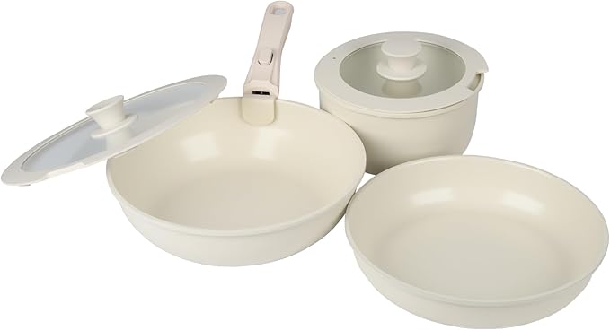 6-Piece Ceramic Cookware Set - Dishwasher Safe Nonstick Pots and Pans Set with 2 Lids and Detachable Handle Including 9inch Frying Pan 11inch Frying Pan 7inch Soup Pot All Stove Compatible