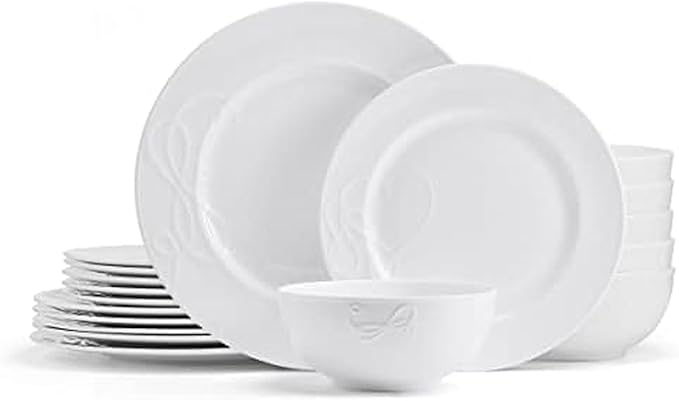 Mikasa Love Story White Chip Resistant 18 Piece Dinnerware Set Service for 6
