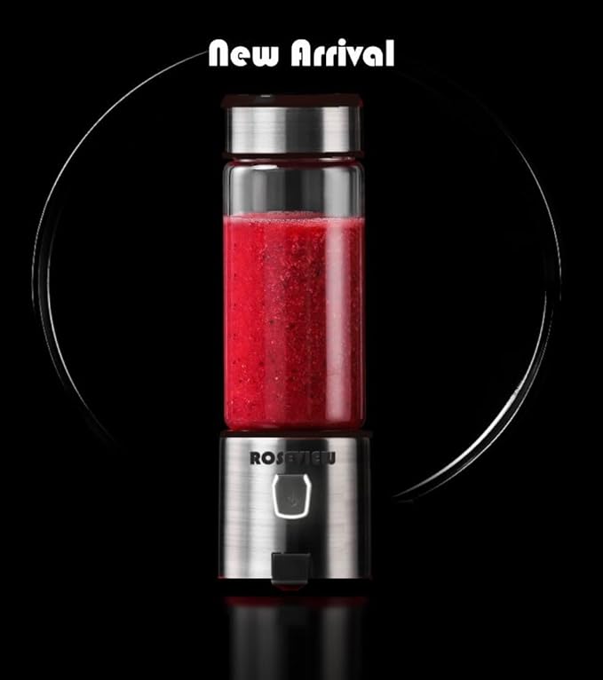 Portable Smoothie blender Glass bottle Mini USB rechargeable 2 battery Handheld Shakes blend Cup USB juicer Cordless Personal smoothies maker mixer (Stainless) (BLK Steel)