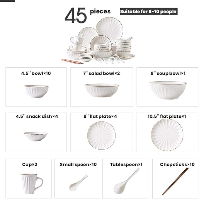 Dinner Set for Luxury Restaurant and Home 45 Pieces Porcelain Dinnerware Set
