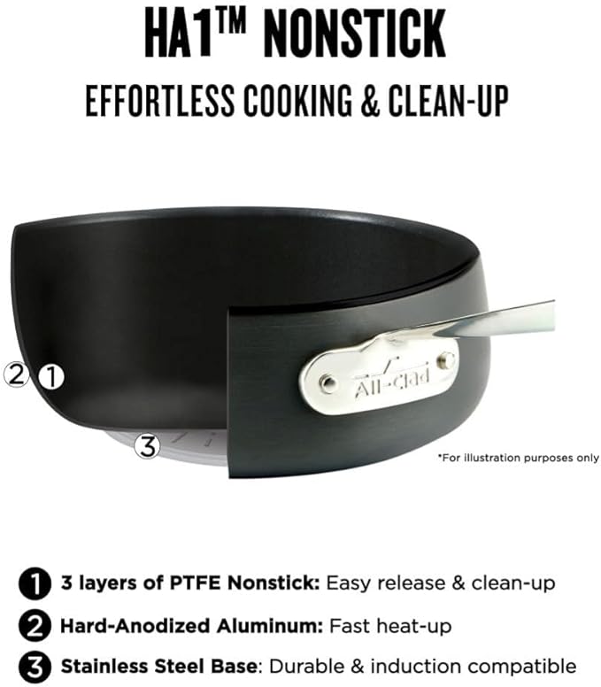 All-Clad HA1 Hard Anodized Nonstick Pots and Pans Set Non Stick Cookware Sets Oven Broiler Safe 500F Black